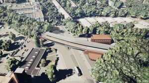Visualisierung des Bahnhofs Siemensstadt als Draufsicht von schräg oben