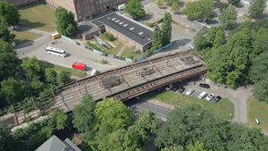 Luftaufnahme des Bahnhofs Siemensstadt