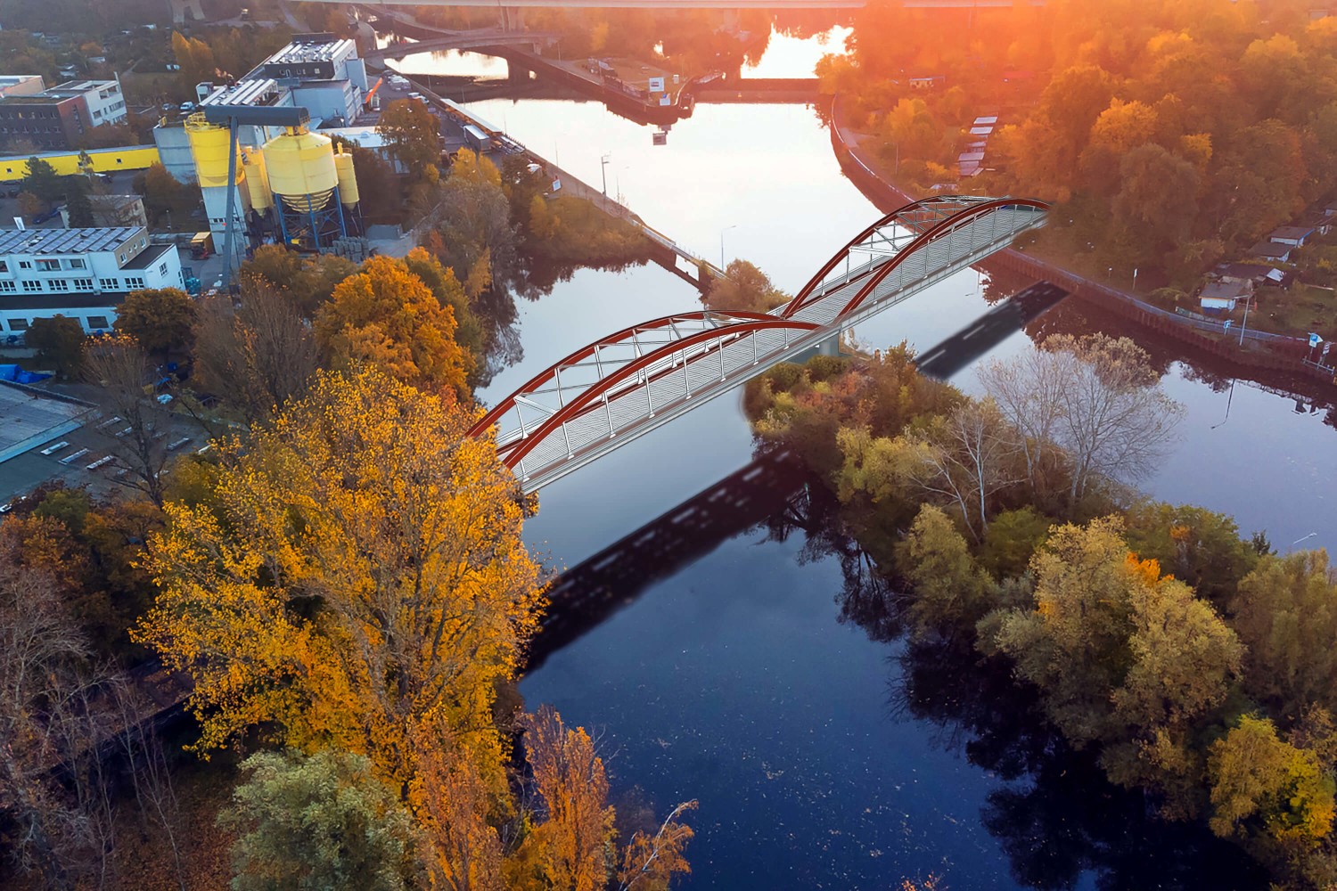 Fotomontage: neues Brückenbauwerk Untere Spreebrücke führt über die Spree