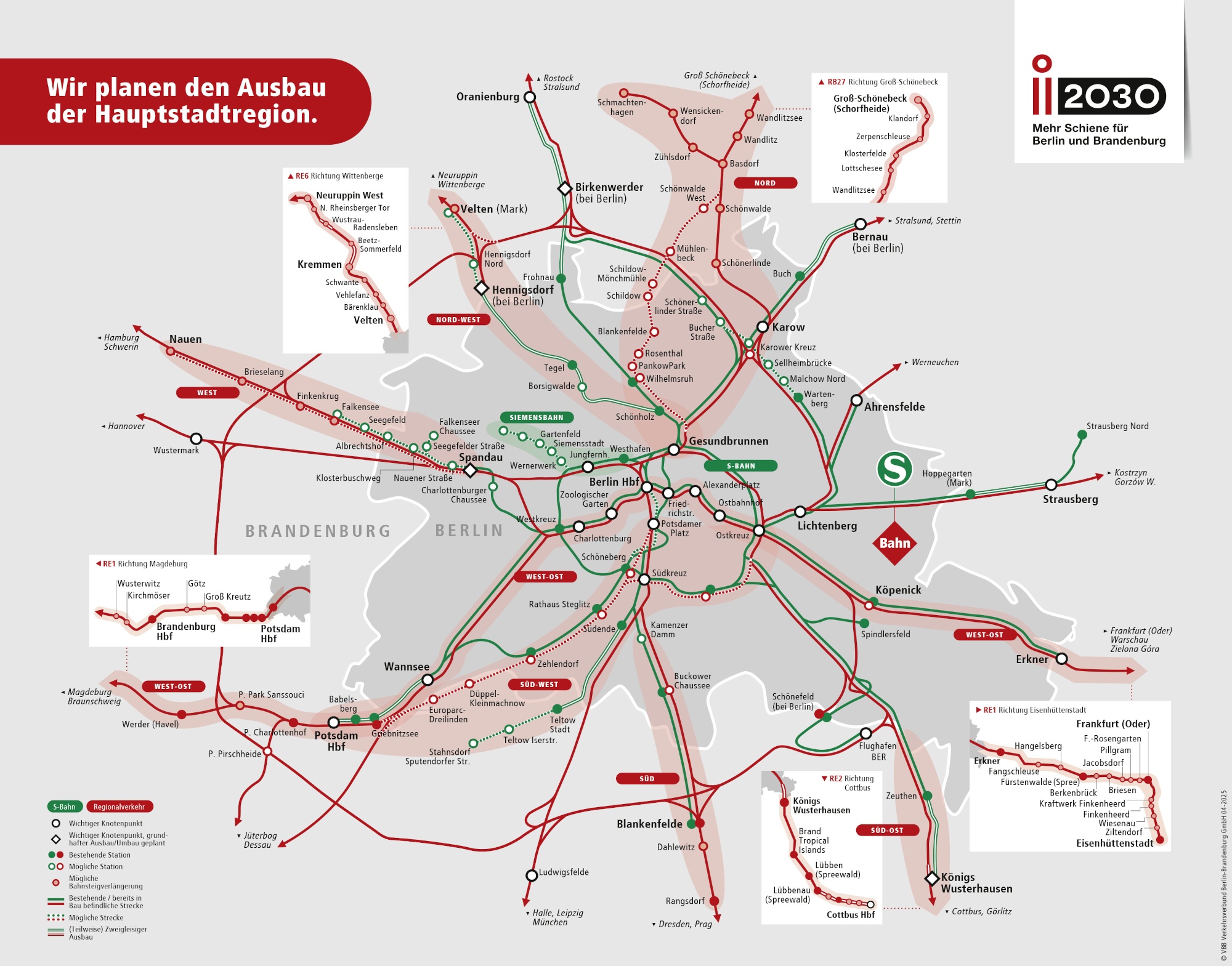 Projekt i2030: Infografik zu den Teilprojekten im Bahnnetz der Hauptstadtregion